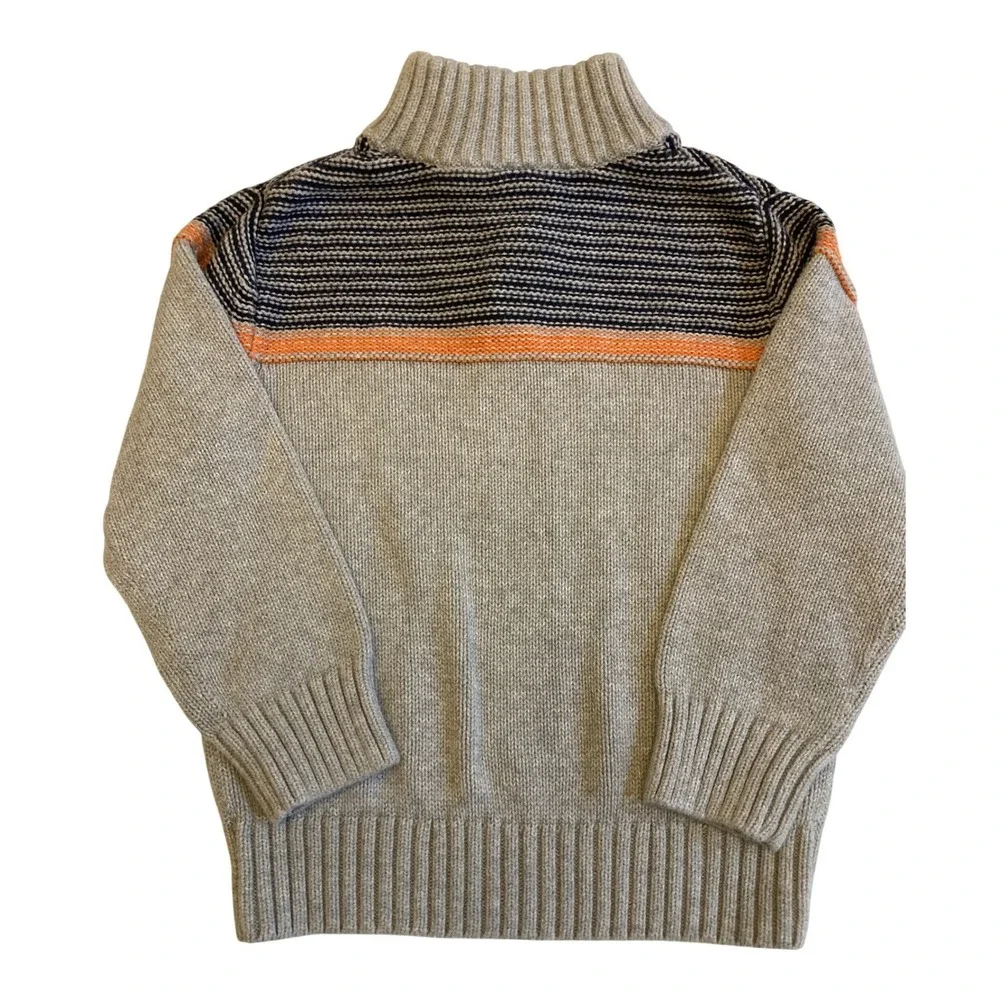 Gymboree Boys XS 4 Gray Striped Mock Neck Button Quarter Placket Cotton Sweater